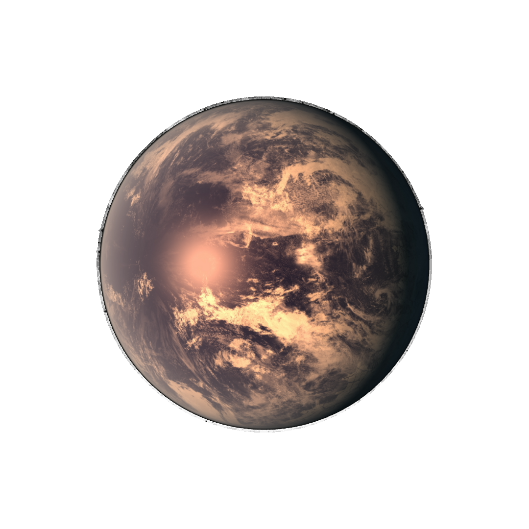 NASA/JPL-Caltech artist’s concept of TRAPPIST-1e showing hypothetical oceans and clouds; its actual surface is unknown